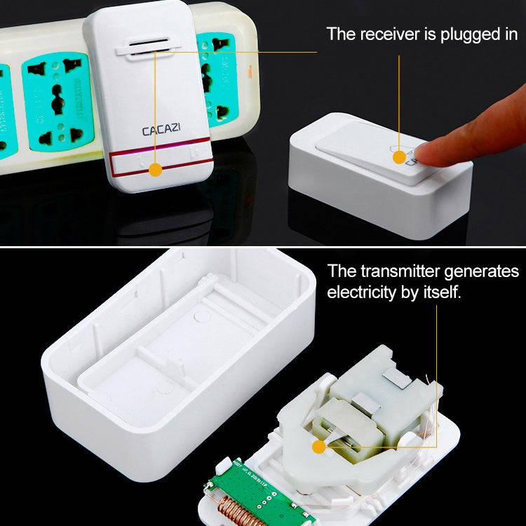 CACAZI V027G One Button One Receivers Self-Powered Wireless Home Kinetic Electronic Doorbell, EU ...