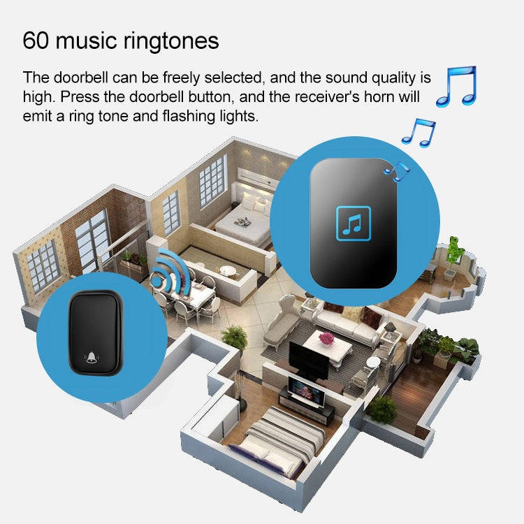 CACAZI FA86 Self-Powered Smart Home Wireless Doorbell, UK Plug(Black)
