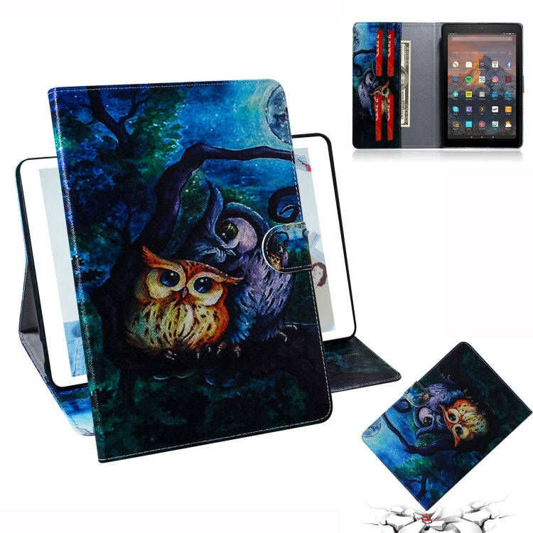 Oil Owl Pattern Horizontal Flip Leather Case for Amazon Kindle Fire HD 10 2015/2017, with Holder ...