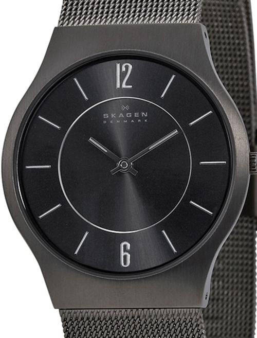 Authentic SKAGEN Denmark Ultra Slim Titanium Gunmetal Mesh Band Mens Watch