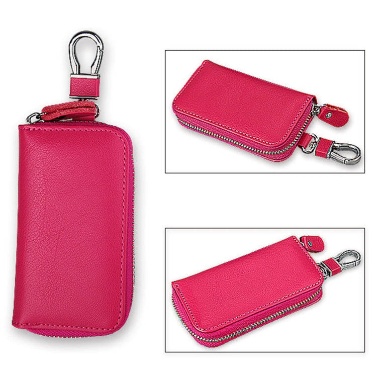 9092 Business Style Multifunctional Genuine Leather Zipper Car Key Bag(Magenta)