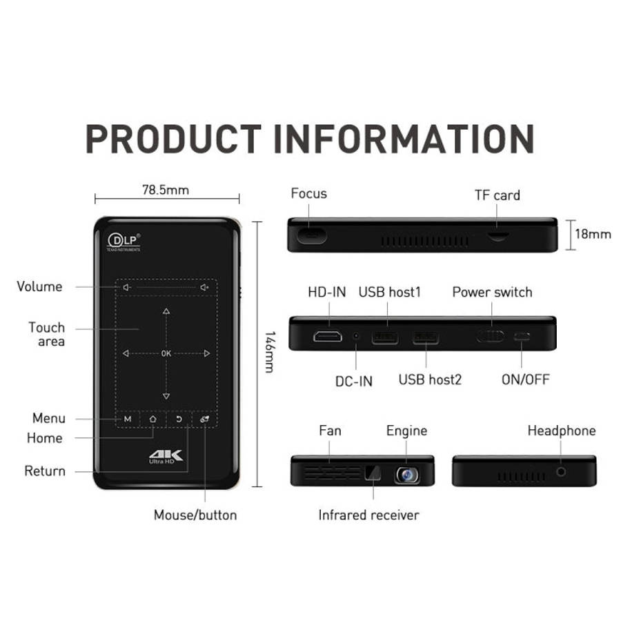 P09 Portable 4K Ultra HD DLP Mini Smart Projector with Infrared Remote Control, Amlogic S905X 4-C...