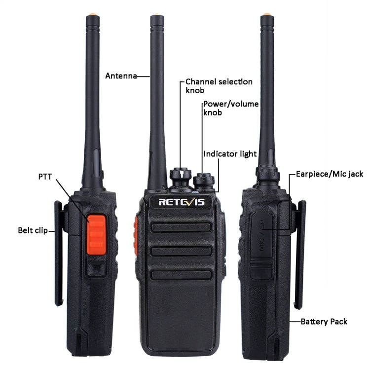1 Pair RETEVIS RT24 EU Frequency PMR 446/400-470MHz 16CHS Two Way Radio Handheld Walkie Talkie, E...
