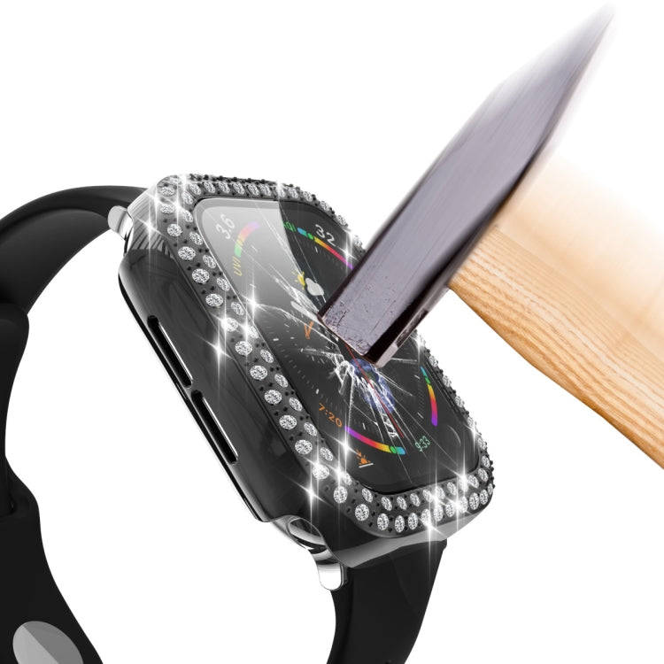 Electroplating PC Double Rows Diamond Protective Case with Tempered Glass Film For Apple Watch Se...