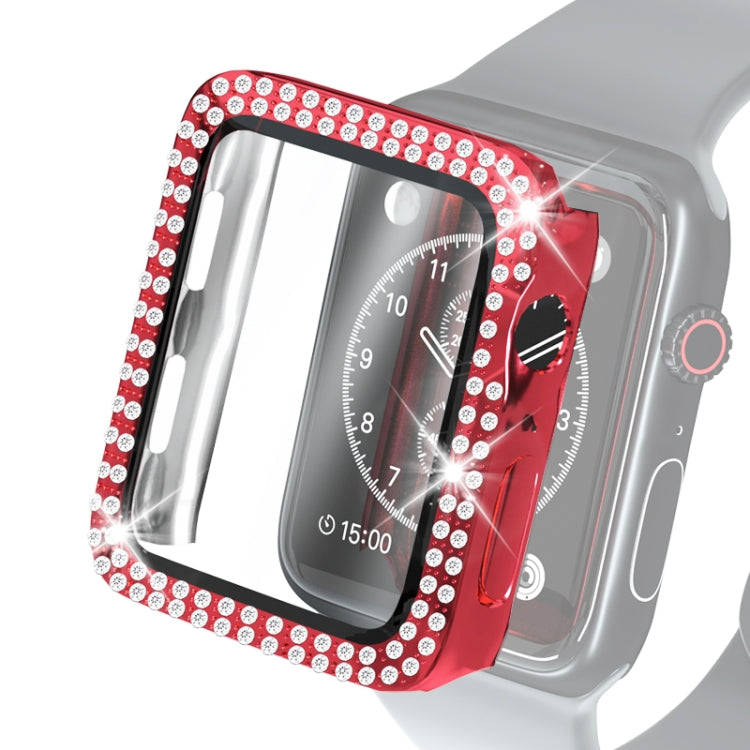 Electroplating PC Double Rows Diamond Protective Case with Tempered Glass Film For Apple Watch Se...