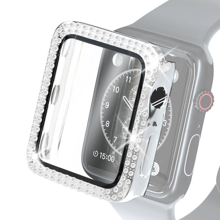 Electroplating PC Double Rows Diamond Protective Case with Tempered Glass Film For Apple Watch Se...