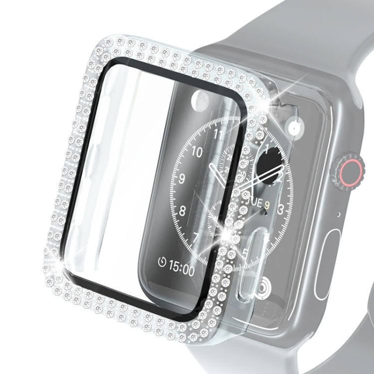 Electroplating PC Double Rows Diamond Protective Case with Tempered Glass Film For Apple Watch Se...