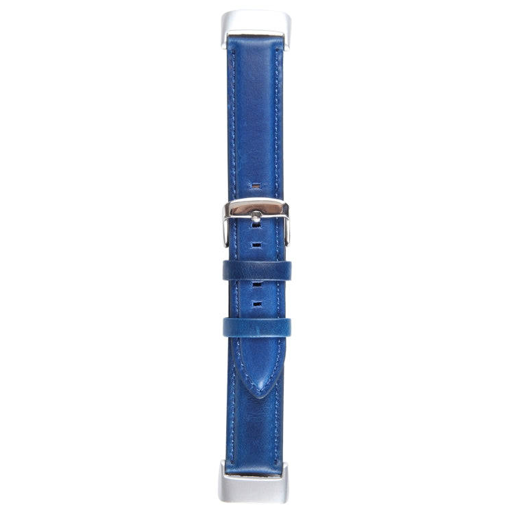 For Fitbit Charge 5 18mm Bamboo Joint Texture Genuine Leather Watch Band(Blue)