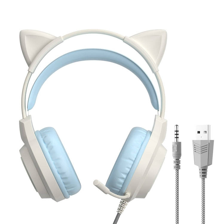 G35 Cute Cat RGB Head-mounted Wired Gaming Earphone(Blue)