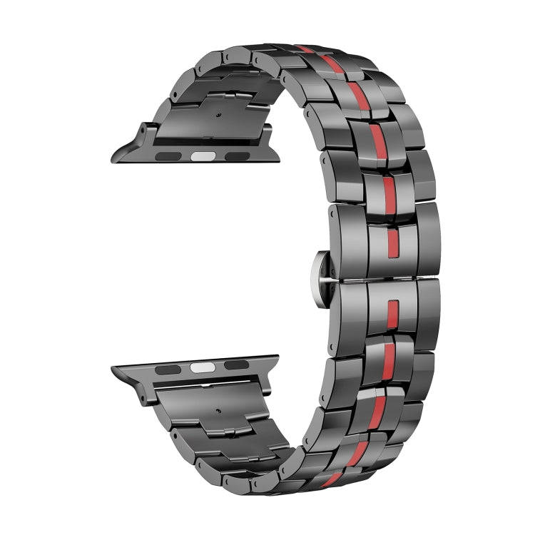 For Apple Watch SE 2022 40mm Butterfly Buckle 5-Beads Metal Watch Band(Black Red)