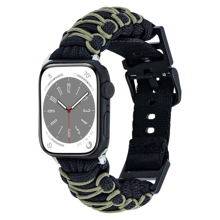 For Apple Watch SE 2023 40mm Dual-layer Braided Paracord Buckle Watch Band(Black Army Green)