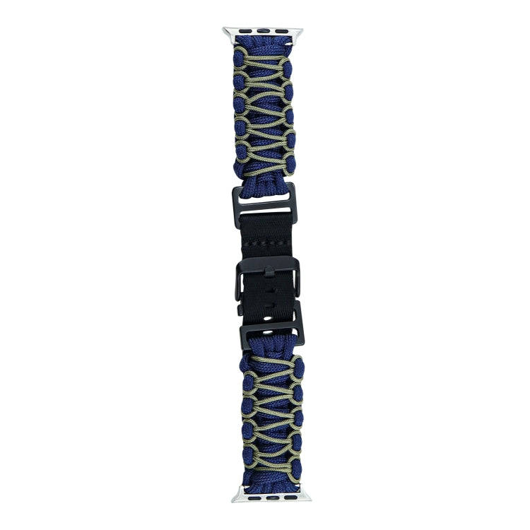 For Apple Watch Series 8 45mm Dual-layer Braided Paracord Buckle Watch Band(Navy Army Green)