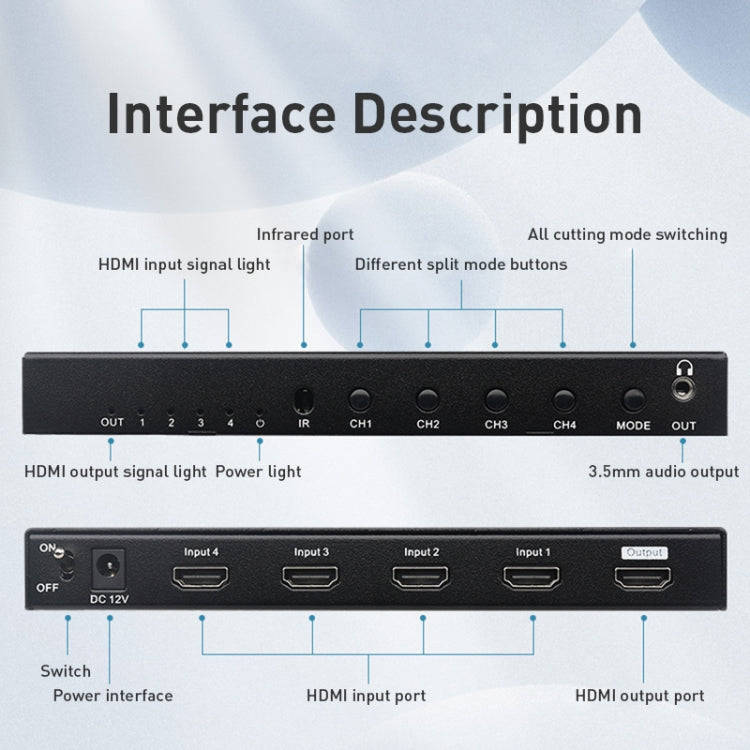 Measy MV4341 4K 30Hz 4 In 1 Out HDMI Quad Screen Splitter, Plug Type: US Plug (Black)