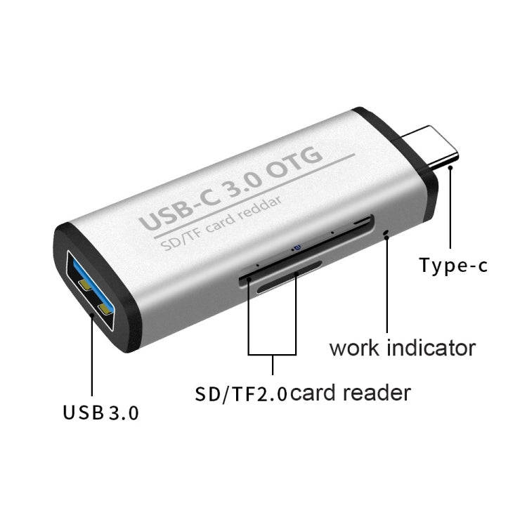 ADS-103 3 in 1 Type-C Male to USB 3.0 Female + SD / TF Card Slots OTG Adapter SD / TF Card Reader...