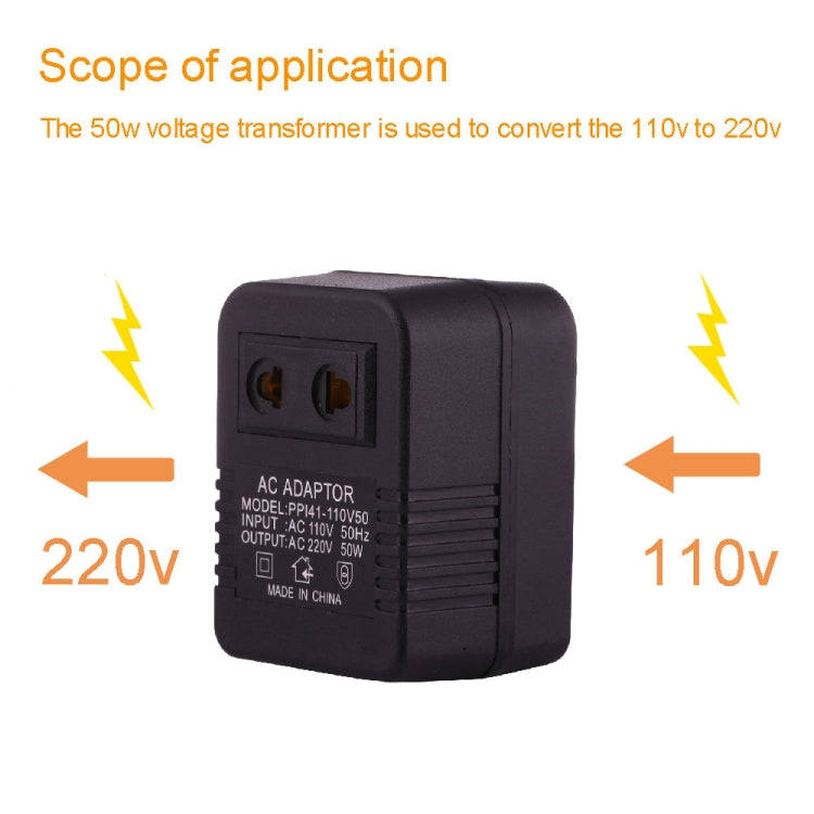 110V to 220V 50W AC Power Socket Adapter,  EU/US Plug to US Plug(Black)