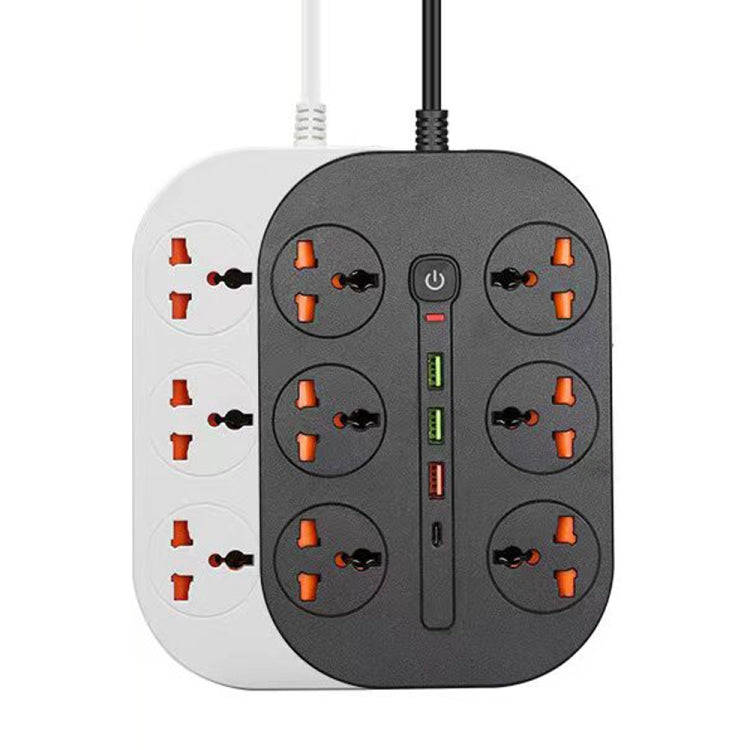 T21 PD3.0 + QC3.0 Multi Hole Row Plug 3000W High Power Socket, EU Plug(Black)