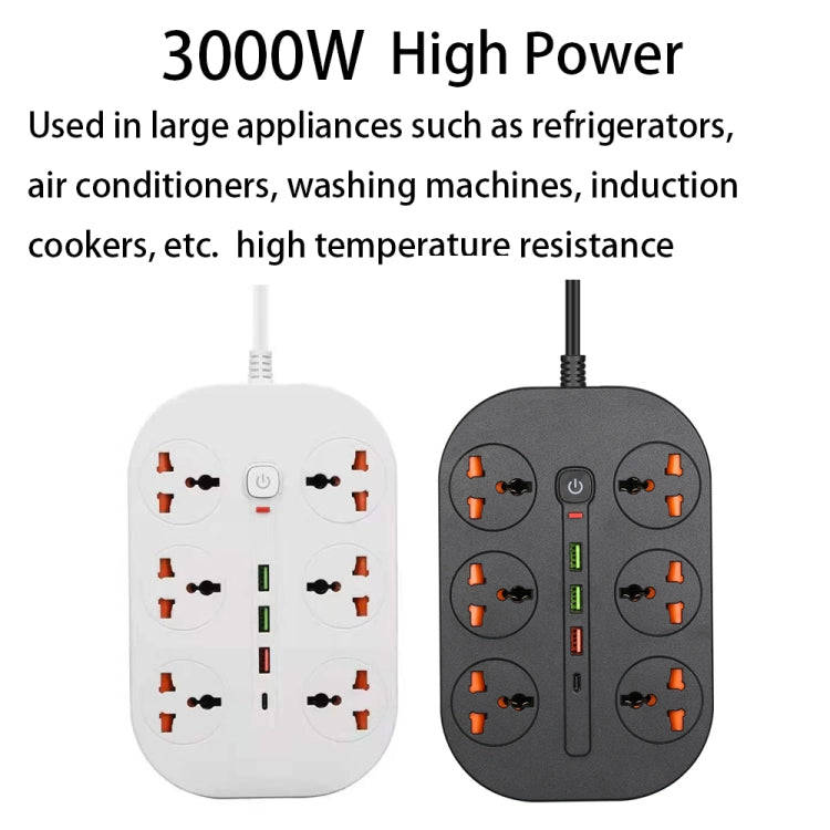 T21 PD3.0 + QC3.0 Multi-Hole Socket Plug 3000W High Power Socket, AU Plug(Black)