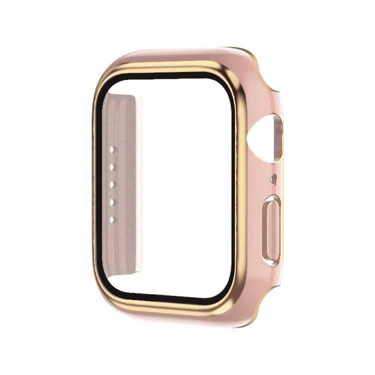 Electroplating Two-color PC+Tempered Film Watch Case For Apple Watch Series 6/5/4/SE 44mm(Pink+Ro...