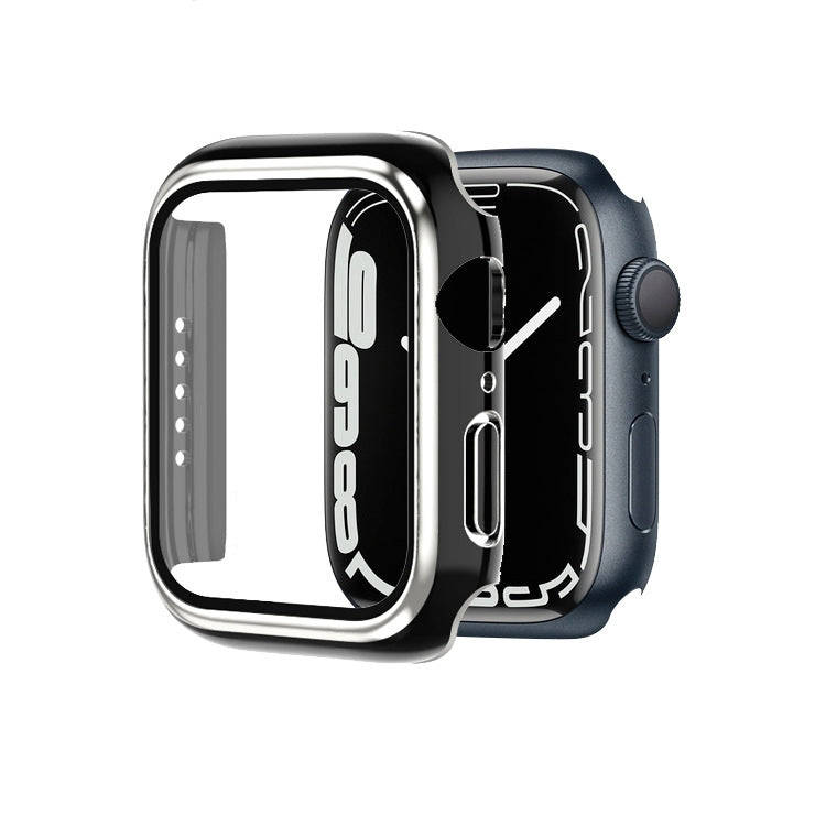 Electroplating Two-color PC+Tempered Film Watch Case For Apple Watch Series 6/5/4/SE 44mm(Pink+Ro...