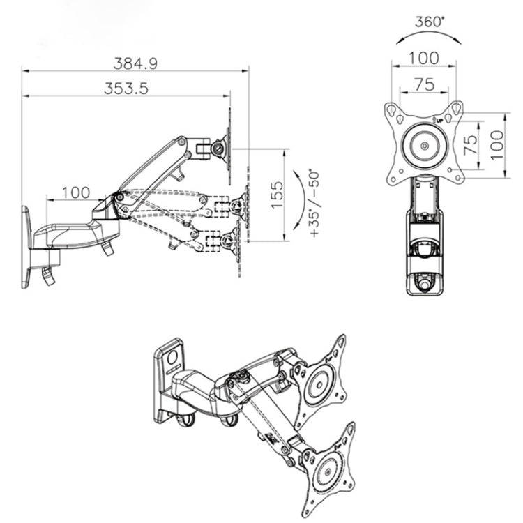F150 Full Motion Monitor Wall Mount TV Wall Bracket with Adjustable Gas Spring Arm for 17-27 inch...
