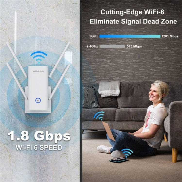 WAVLINK WN583AX1 Ethernet Port AX1800 WiFi6 1.8Gbps Dual Band WiFi Booster Wireless Router, Plug:...