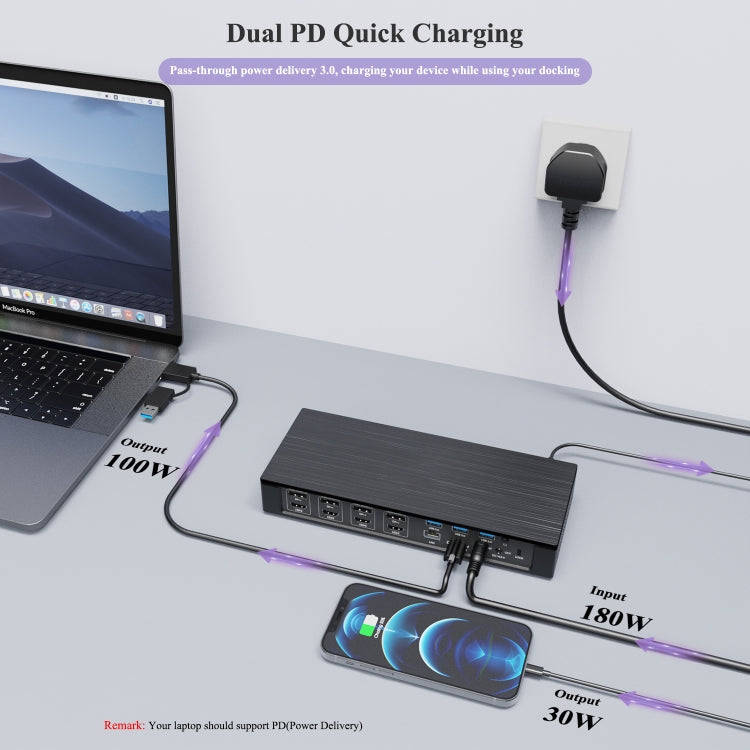 WAVLINK UG69PD10 1 to 4 Screens 4K/5K AV Transfer USB-C to HD Type-C Docking Station Hub, Plug:UK...