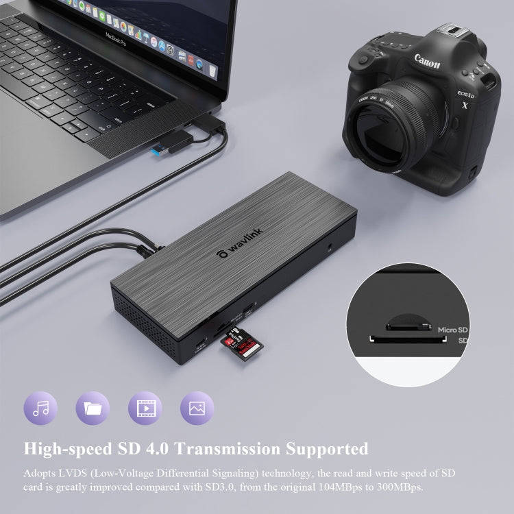 WAVLINK UG69PD10 1 to 4 Screens 4K/5K AV Transfer USB-C to HD Type-C Docking Station Hub, Plug:AU...