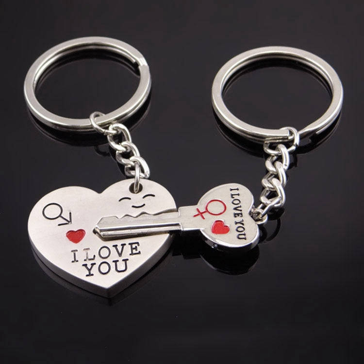 Fashion Heart Key Ring Silver Color Lovers Love Key Chain Valentine Day Gift 1 Pair Couple Keychain