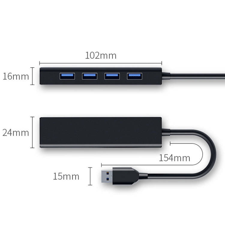 4 X USB 2.0 Ports HUB Converter, Cable Length: 15cm,Style With Light Bar Black