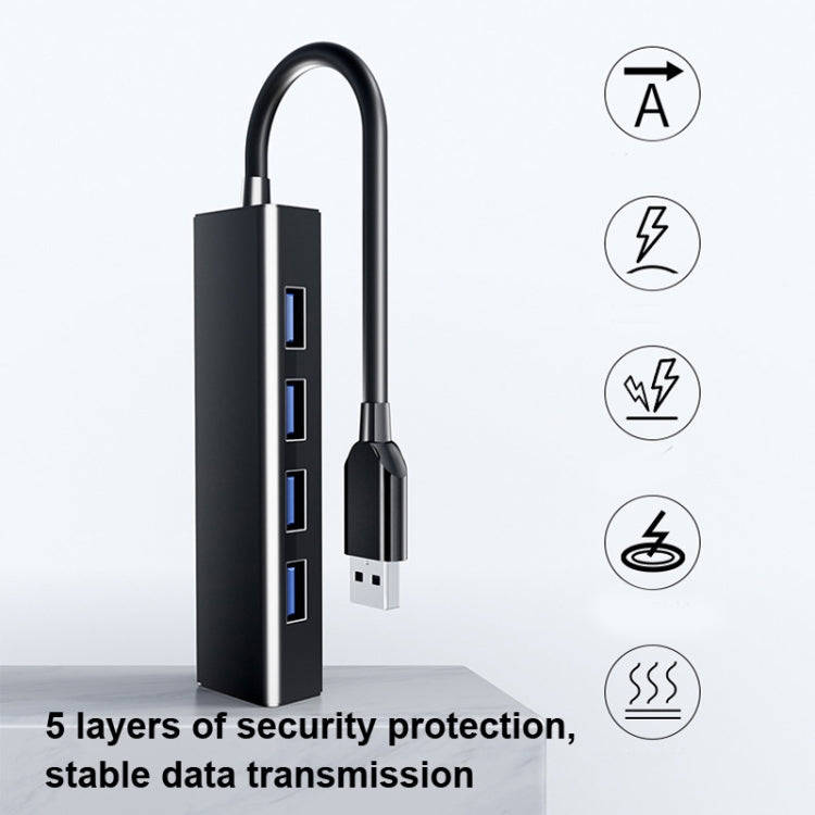 4 X USB 2.0 Ports HUB Converter, Cable Length: 15cm,Style With Light Bar Black