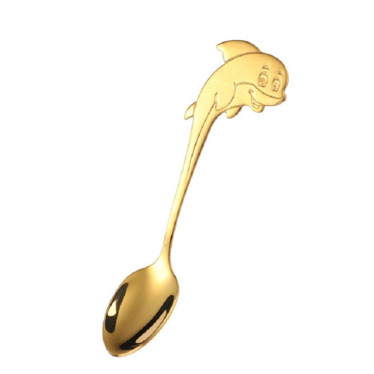2 PCS Stainless Steel Dolphin Shape Cartoon Coffee Stirring Spoon Ice Cream Spoon Child Feeding S...