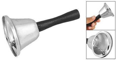 Black Wooden Handle School Silver Tone Hand Bell