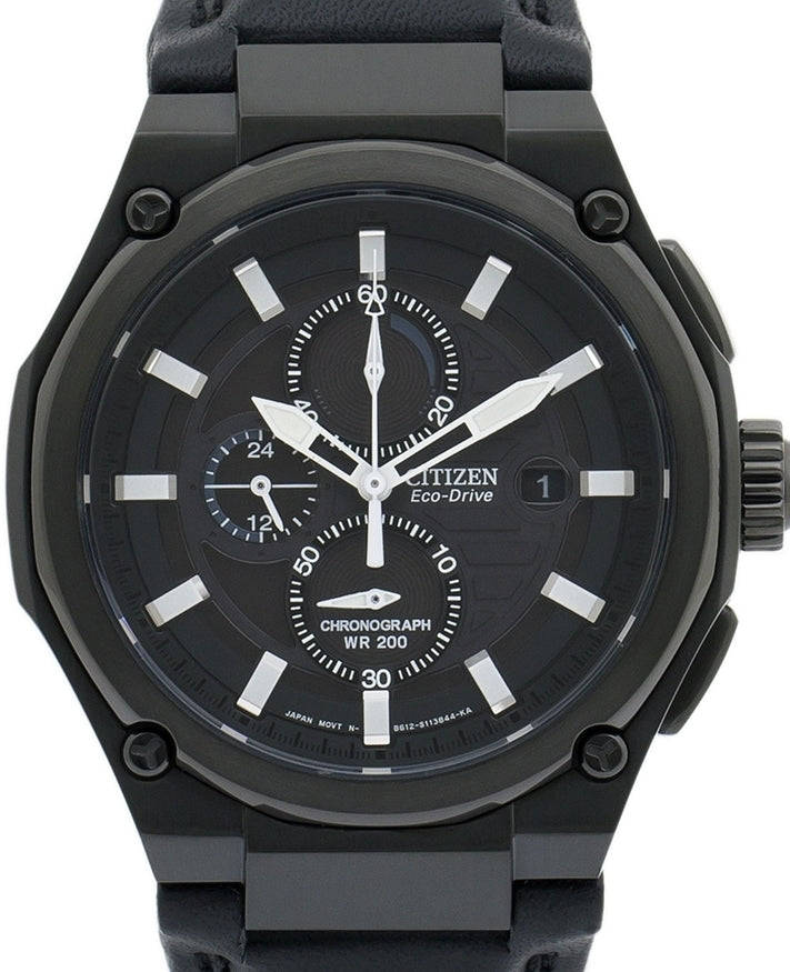 Authentic CITIZEN Eco-Drive Black Chronograph Mens Watch