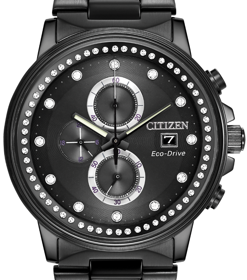 Authentic CITIZEN Eco-Drive NightHawk Crystal Accented Chronograph Ladies Watch