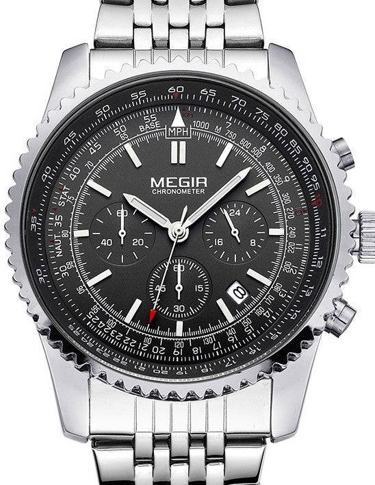 MEGIR Stainless Steel Pilot Chronograph Mens Watch