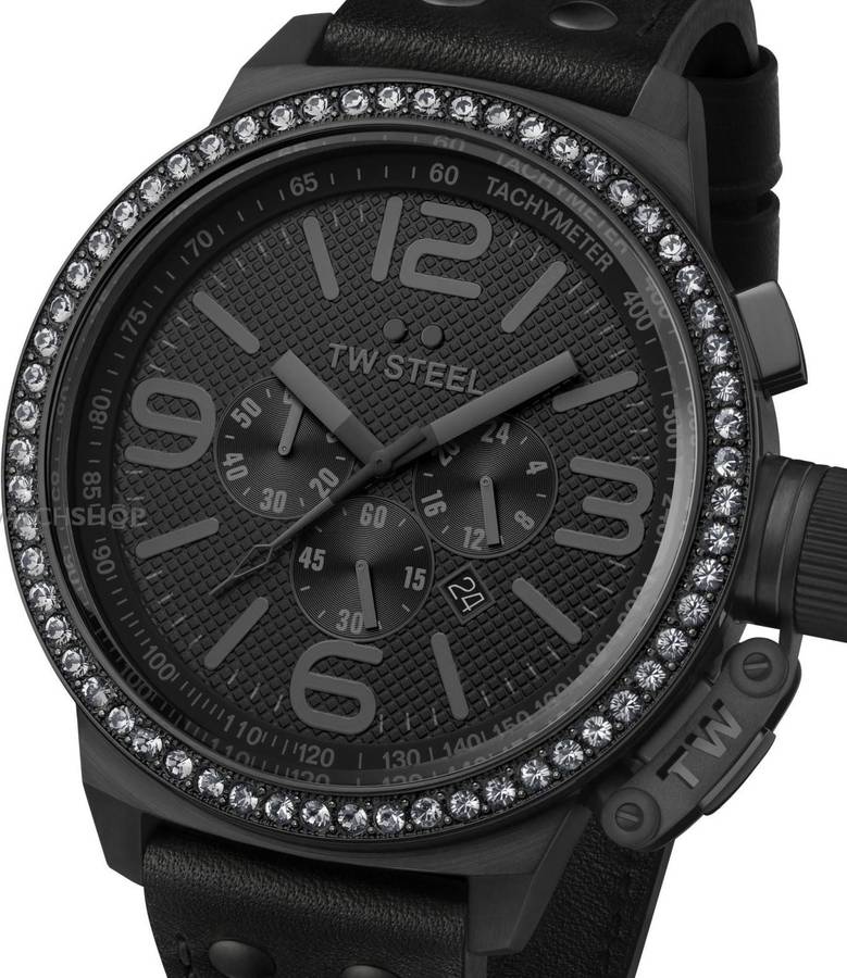 Authentic TW STEEL Canteen Swarovski Crystal Accented Oversized Chronograph Ladies Watch