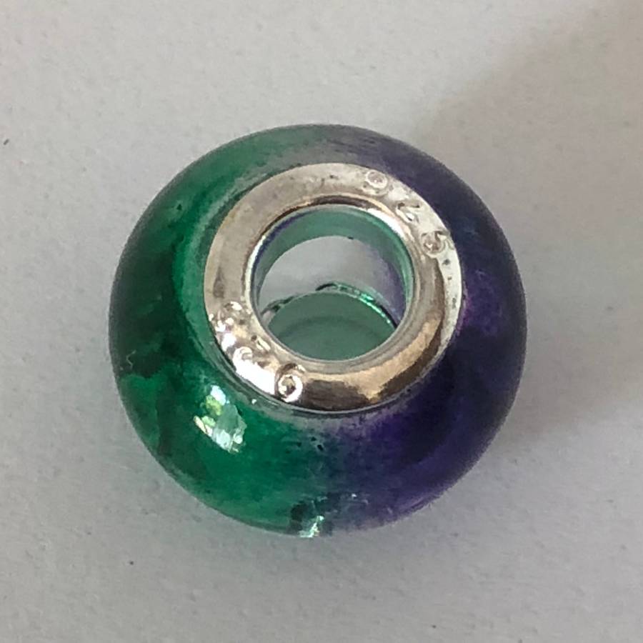 Murano-type Bead Fit Pandora: Purple & Green Melange