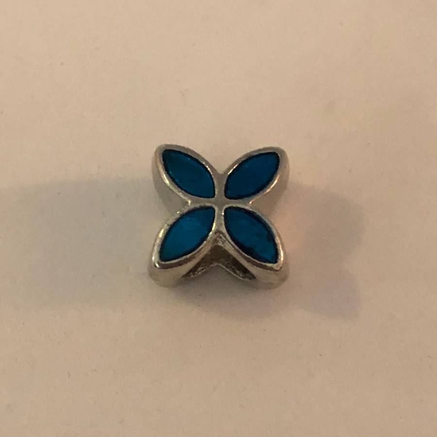 Bead Fit Pandora: 'Silver', Flower (Blue Enamel), Spacer