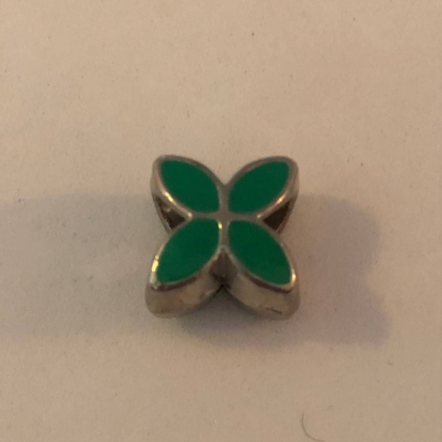 Bead Fit Pandora: 'Silver', Flower (Green Enamel), Spacer