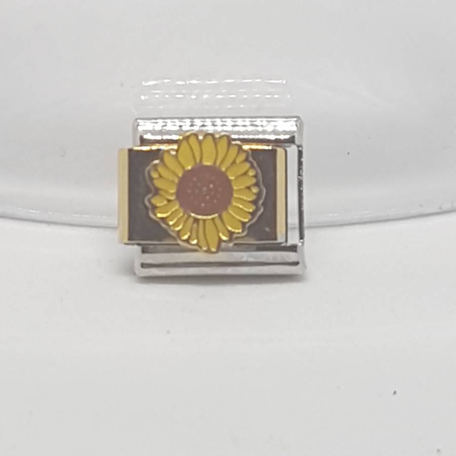 Italian Charm: Sunflower Yellow Enamel 'Silver' Link