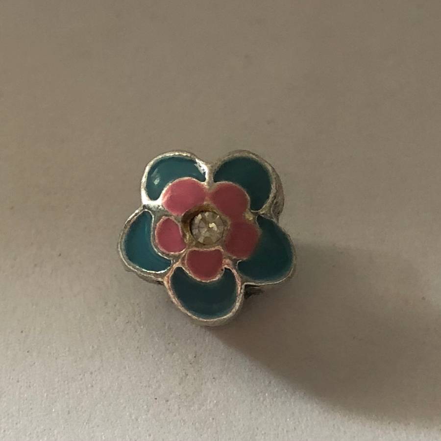 Bead Fit Pandora: 'Silver', Blue & Pink Enamel Flower Gemstone