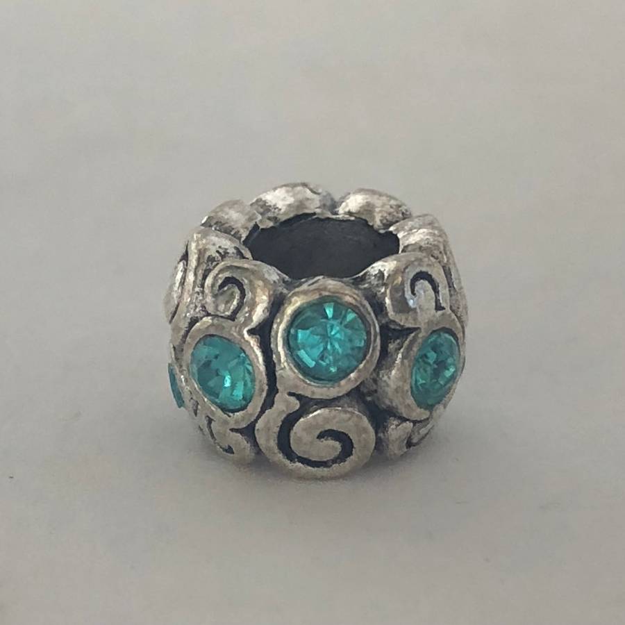 Bead Fit Pandora: Light Blue Diamante Gemstones & 'Silver' Swirl Design