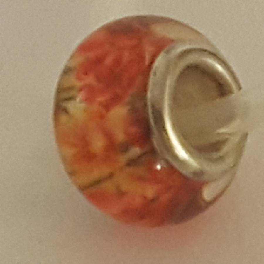 Murano-type Glass Bead Fit Pandora: Orange & Yellow Flower Design