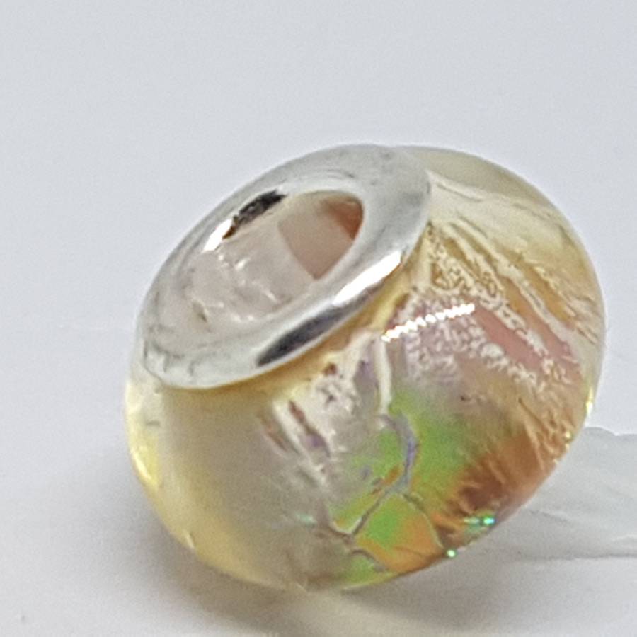 Murano-type Glass Bead Fit Pandora: Gold & Green Mother-of-Pearl