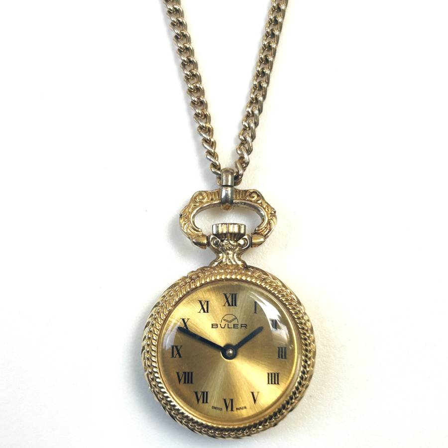 Gold-Plated Buler Swiss Mechanical Pendant Watch