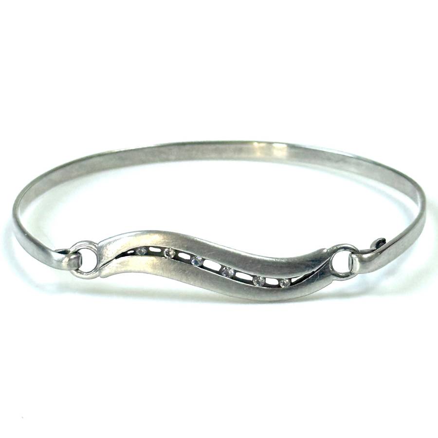 Sterling Silver and Cubic Zirconia Wave Bangle