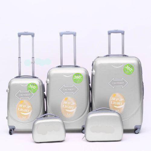 5 Piece Light Weight Luggage Set With Vanity Bags (size: 19'',23'',27'') - Silver