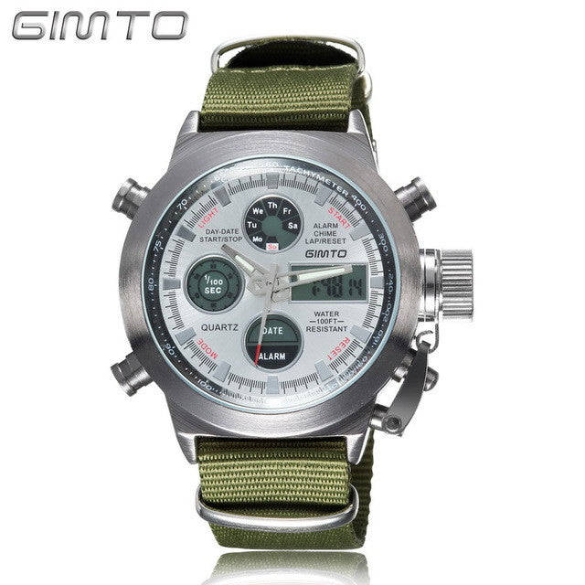 Men's Dual Display Military Watch - 3 Styles - White Green