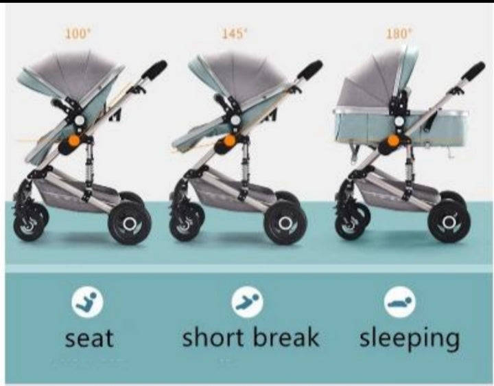Baby Pram Stroller - 2 Positions Foldable Baby Pram - Grey/Pink