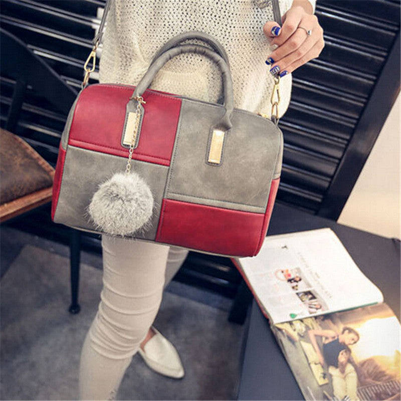 Ladies 2 Colour Patch Tote Hand Bag - Red and Grey